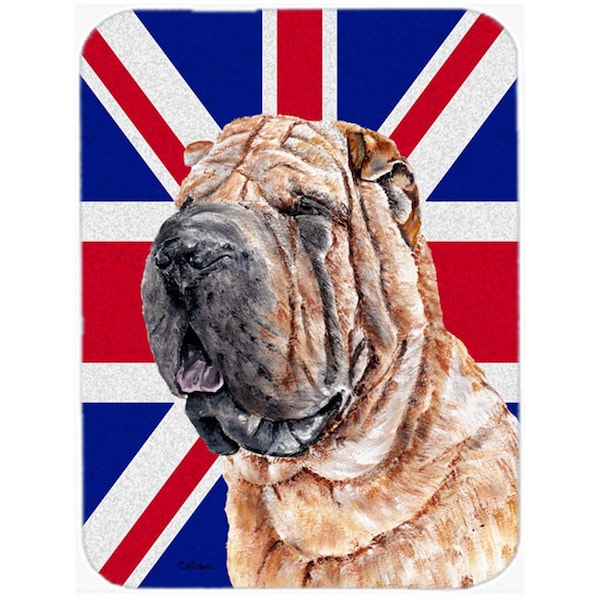 Carolines Treasures Shar Pei With English Union Jack British Flag Glass Cutting Board - Large - SC9892LCB