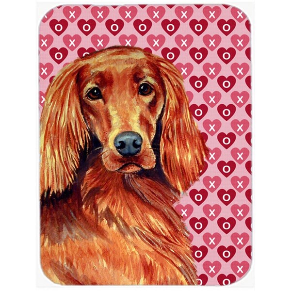 Carolines Treasures 15 x 12 in. Irish Setter Hearts Love and Valentines Day Portrait Glass Cutting Board - Large - LH9164LCB