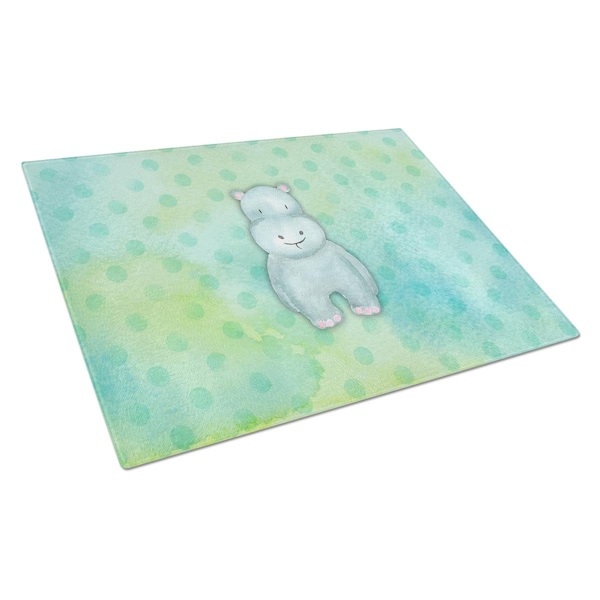Carolines Treasures Polkadot Hippopotamus Watercolor Glass Cutting Board Large - BB7389LCB