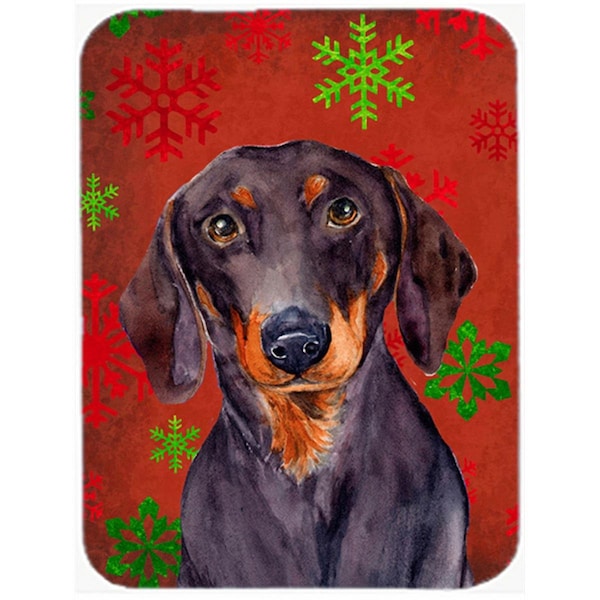 Carolines Treasures Dachshund Red And Green Snowflakes Holiday Christmas Glass Cutting Board- Large - LH9313LCB