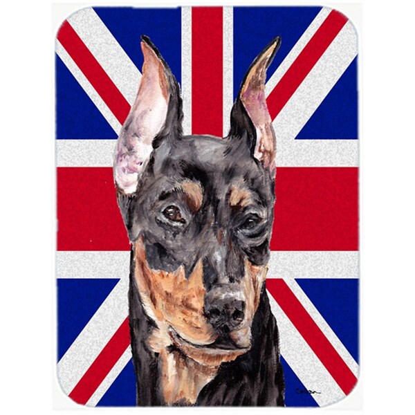 Carolines Treasures German Pinscher With English Union Jack British Flag Glass Cutting Board - Large - SC9872LCB