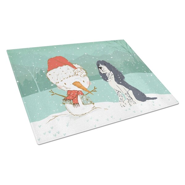 Carolines Treasures English Springer Spaniel Snowman Christmas Glass Cutting Board Large - CK2073LCB