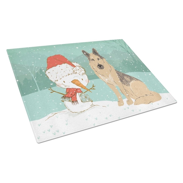 Carolines Treasures German Shepherd & Snowman Christmas Glass Cutting Board Large - CK2033LCB