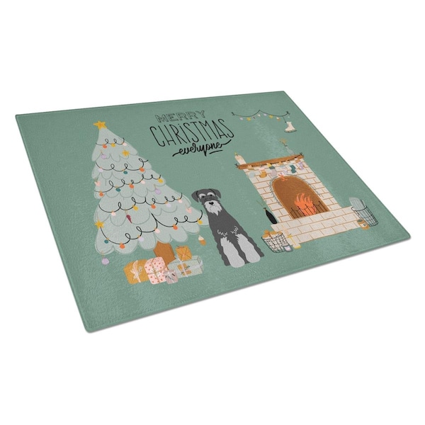 Carolines Treasures Black Grey Standard Schnauzer Christmas Everyone Glass Cutting Board - Large - CK7597LCB