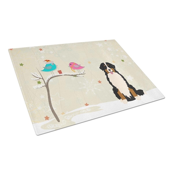 Carolines Treasures Christmas Presents Between Friends Bernese Mountain Dog Glass Cutting Board, Large - BB2508LCB
