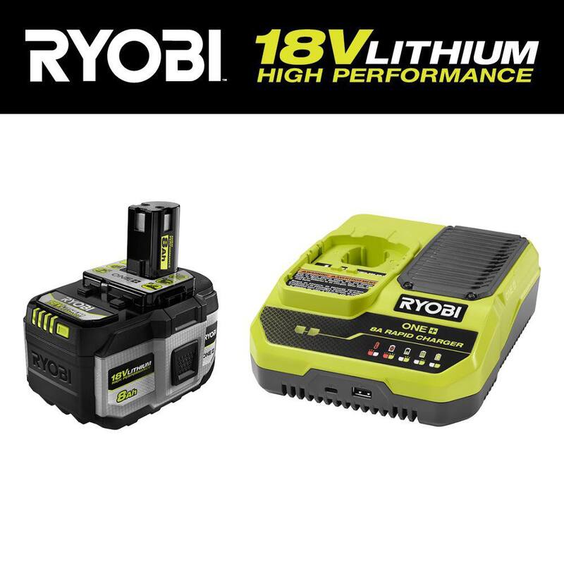 RYOBI ONE+ HP 18V 8.0 Ah Batería de alto rendimiento de iones de litio y kit de inicio de cargador rápido - PSK018