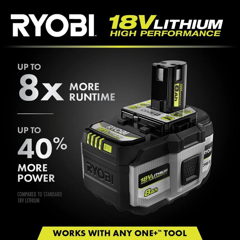 RYOBI ONE+ HP 18V 8.0 Ah Batería de alto rendimiento de iones de litio y kit de inicio de cargador rápido - PSK018