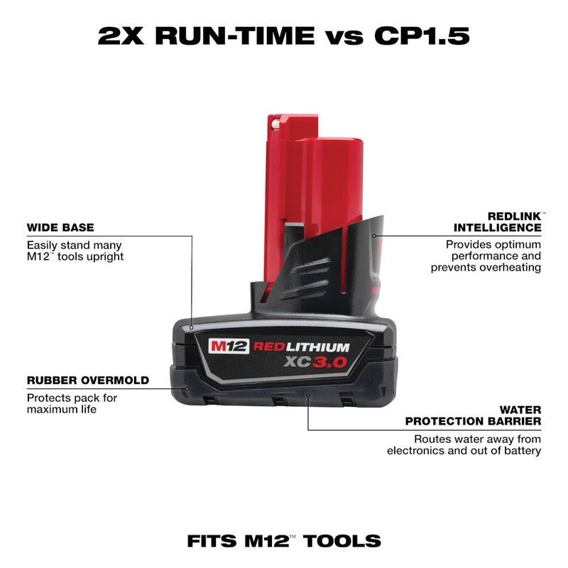 Batería de capacidad extendida de iones de litio de 12 voltios M12 XC de Milwaukee 3.0Ah - 48-11-2402