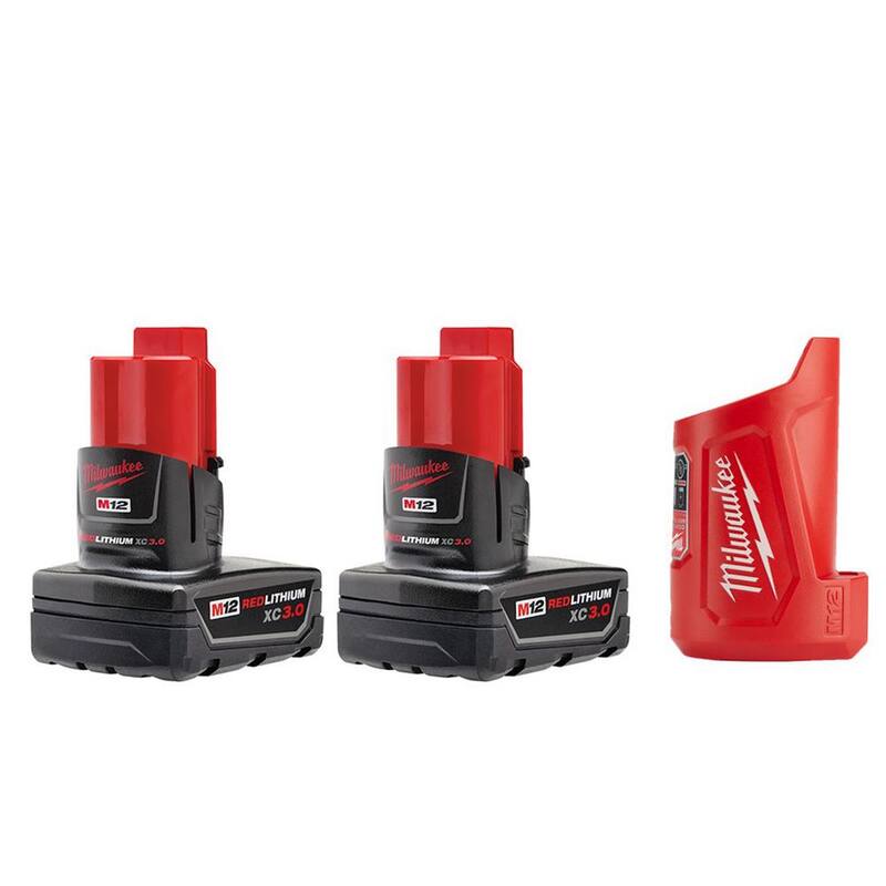 Paquete de baterías de iones de litio Milwaukee M12 de 12 voltios de capacidad extendida XC 3.0 Ah (paquete de 2) con fuente de energía portátil M12 - 48-11-2412-48-59-1201.