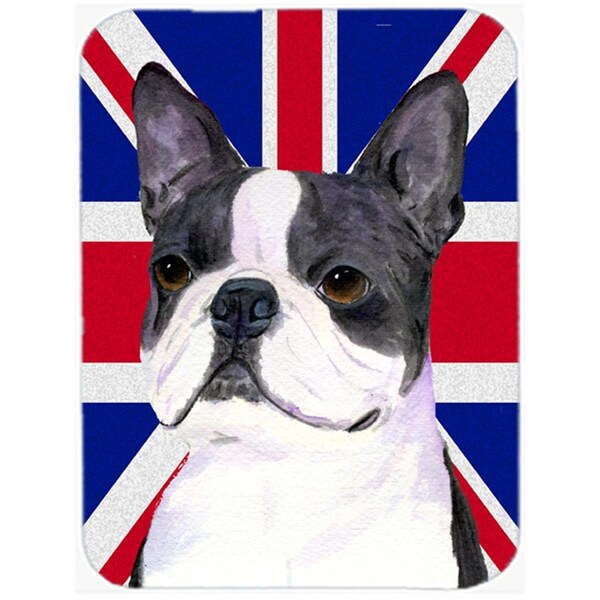 Carolines Treasures Boston Terrier With English Union Jack British Flag Glass Cutting Board - Large - SS4958LCB