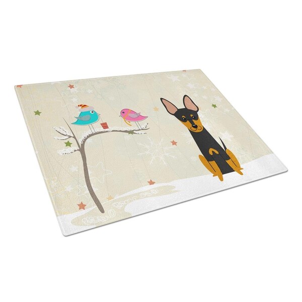 Carolines Treasures Christmas Presents Between Friends English Toy Terrier Glass Cutting Board, Large - BB2581LCB