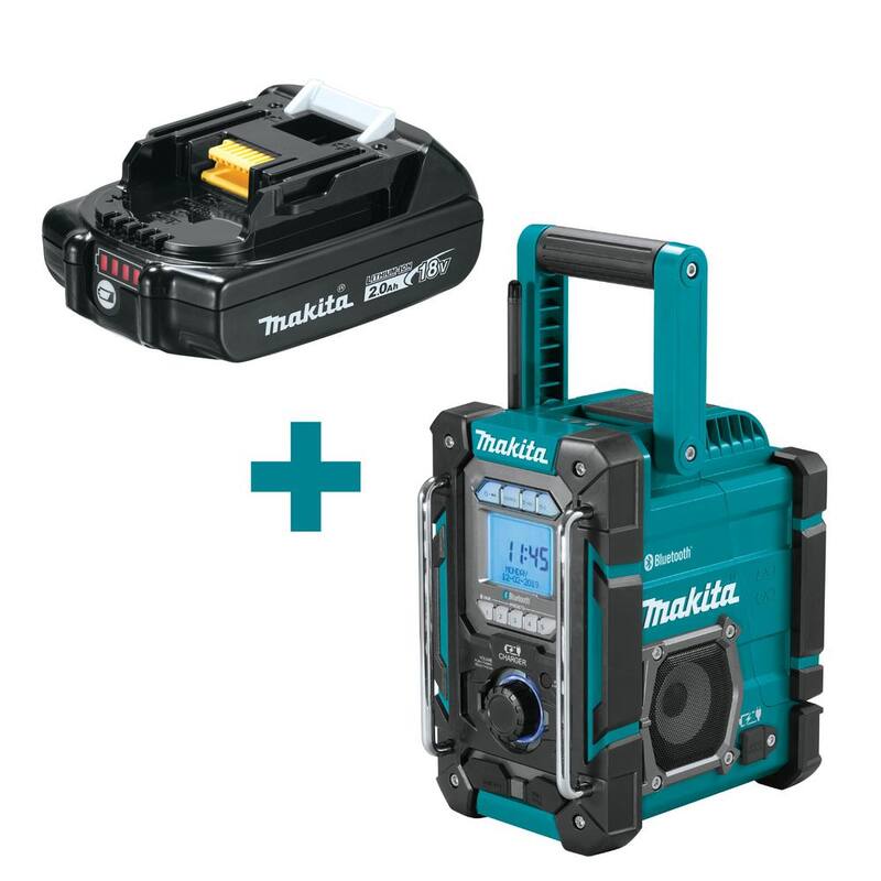 Paquete de batería compacta de iones de litio Makita 18V LXT 2.0Ah con cargador de trabajo Bluetooth Job Site 18V LXT/12V max CXT/Radio, herramienta únicamente - BL1820B-XRM10