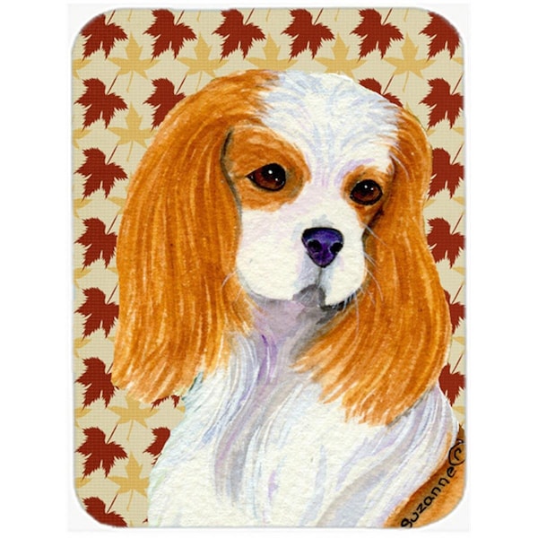 Carolines Treasures 12 x 15 in. Cavalier Spaniel Fall Leaves Portrait Glass Cutting Board- Large - SS4329LCB