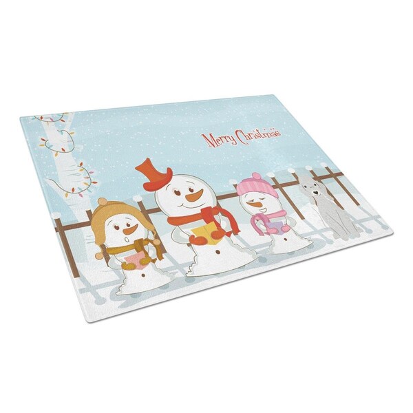 Carolines Treasures Merry Christmas Carolers Bedlington Terrier Blue Glass Cutting Board, Large - BB2421LCB