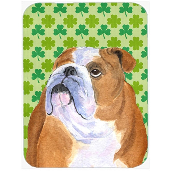 Carolines Treasures Bulldog English St. Patricks Day Shamrock Portrait Glass Cutting Board- Large - SS4422LCB