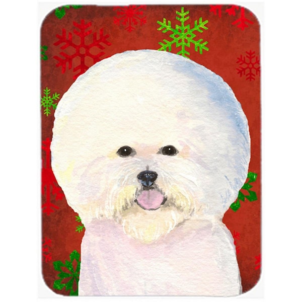 Carolines Treasures Bichon Frise Red and Green Snowflakes Christmas Glass Cutting Board - Large- 15 H x 12 L in. - SS4733LCB