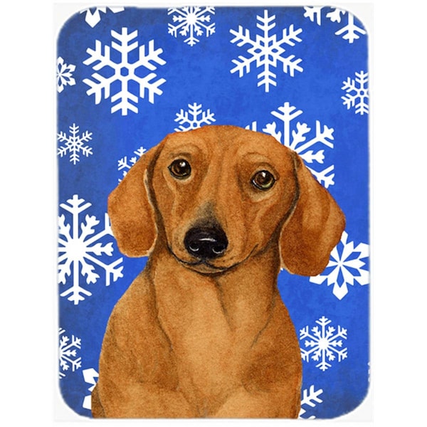 Carolines Treasures 15 x 12 in. Dachshund Winter Snowflakes Holiday Glass Cutting Board - Large - LH9267LCB