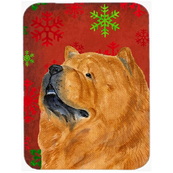 Carolines Treasures Chow Chow Red and Green Snowflakes Holiday Christmas- Glass Cutting Board - Large - SS4709LCB