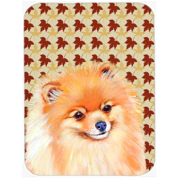 Carolines Treasures 15 x 12 in. Pomeranian Fall Leaves Portrait Glass Cutting Board - Large - LH9125LCB