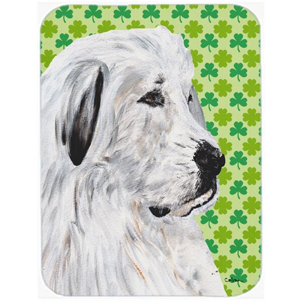 Carolines Treasures Great Pyrenees Large Size Lucky Shamrock St. Patricks Day Glass Cutting Board - SC9738LCB