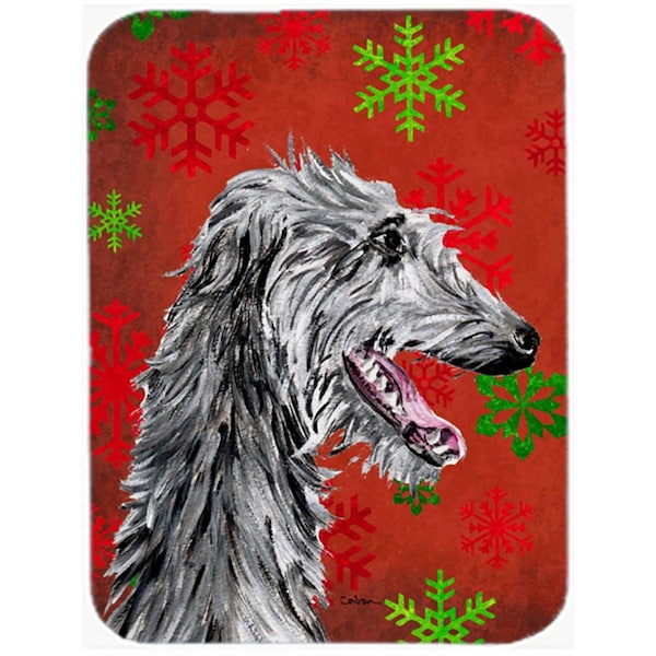 Carolines Treasures Scottish Deerhound Large Size Red Snowflakes Holiday Glass Cutting Board - SC9765LCB
