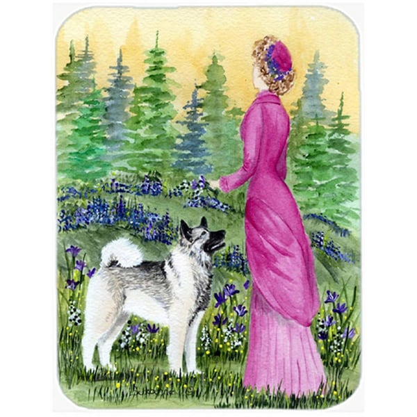 Carolines Treasures Lady with her Norwegian Elkhound Glass Cutting Board - Large- 15 H x 12 L in. - SS8154LCB
