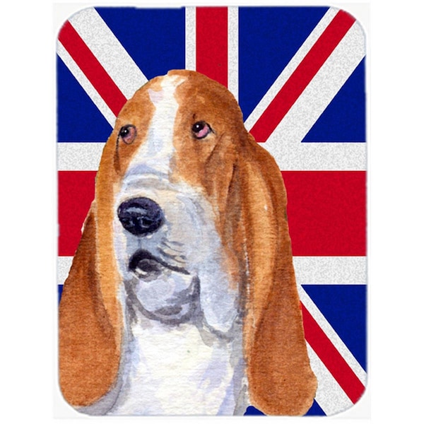 Carolines Treasures Basset Hound With English Union Jack British Flag Glass Cutting Board - Large - SS4970LCB