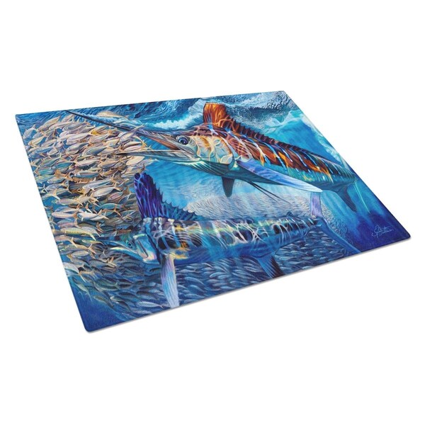 Carolines Treasures White Night White Marlin Glass Cutting Board Large - JMA2008LCB