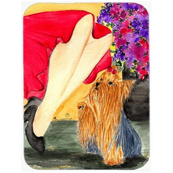 Carolines Treasures Carolines Treasures SS8522LCB Lady with her Yorkie Glass Cutting Board - Large; 15 H x 12 L in. - SS8522LCB