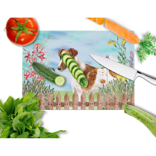 Carolines Treasures Smooth Fox Terrier Spring Glass Cutting Board, Large - CK1209LCB