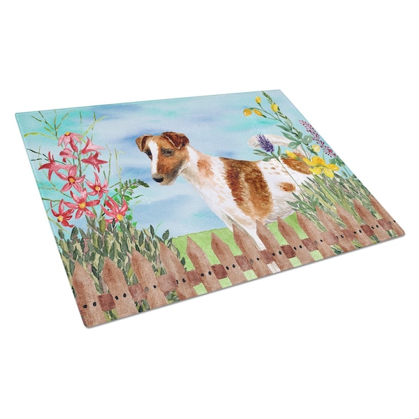 Carolines Treasures Smooth Fox Terrier Spring Glass Cutting Board, Large - CK1209LCB