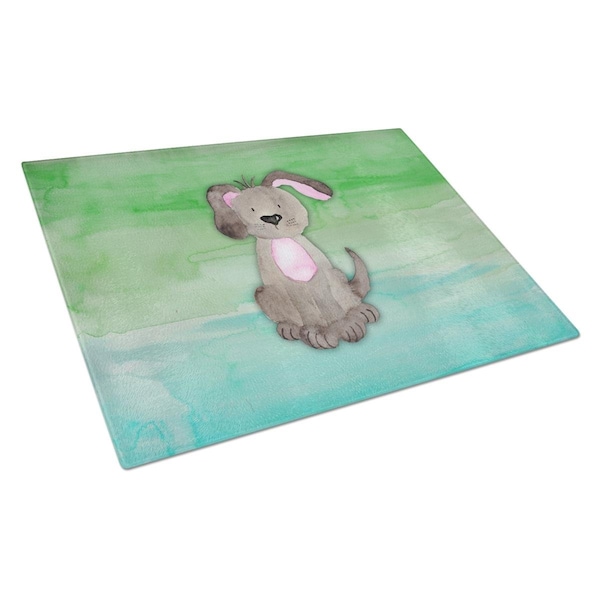 Carolines Treasures Dog Teal & Green Watercolor Glass Cutting Board Large - BB7357LCB