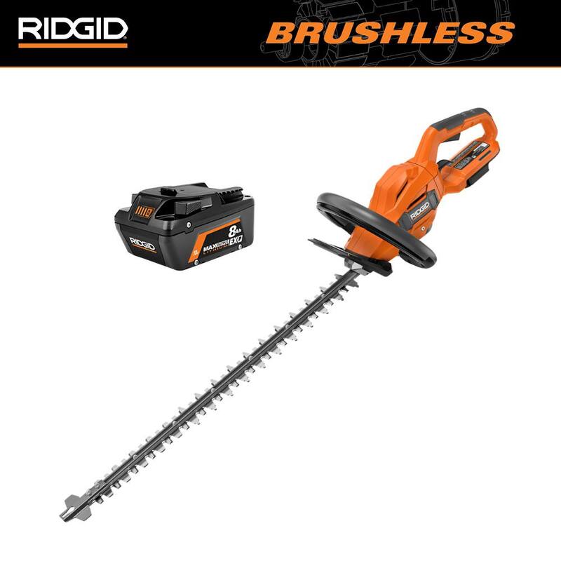 Recortadora de setos inalámbrica RIDGID 18V Brushless Kit con Batería de Litio-Ion de 8.0 Ah MAX Output EXP - R01401BVNM-AC840080