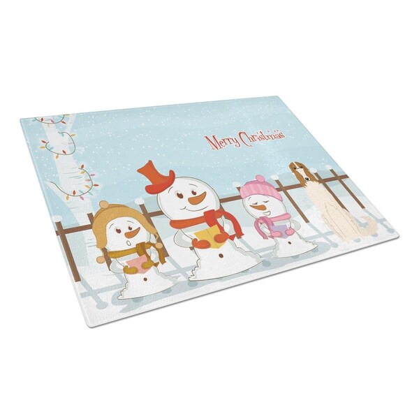 Carolines Treasures Merry Christmas Carolers Borzoi Glass Cutting Board, Large - BB2354LCB