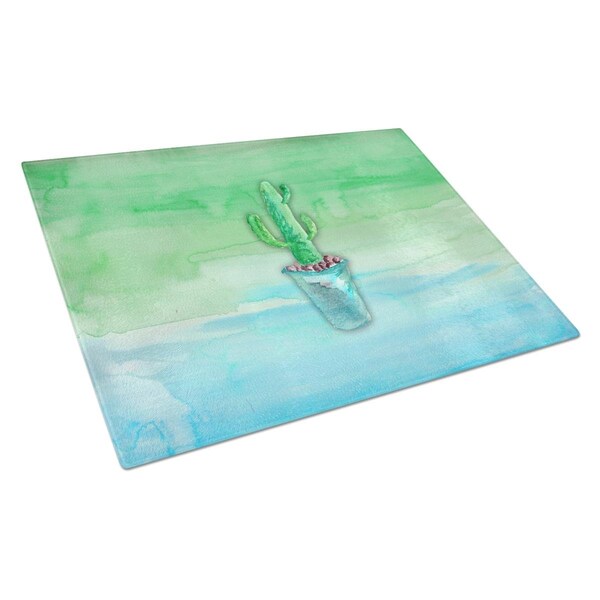 Carolines Treasures Cactus Teal & Green Watercolor Glass Cutting Board Large - BB7362LCB
