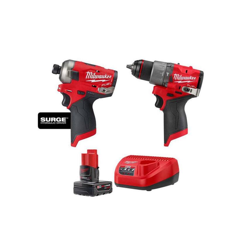 Milwaukee M12 FUEL 12-Volt Lithium-Ion Brushless Cordless SURGE 1/4 in. Impact Driver y M12 FUEL Taladro de martillo con batería y cargador - 48-59-2440-2551-20-3404-20