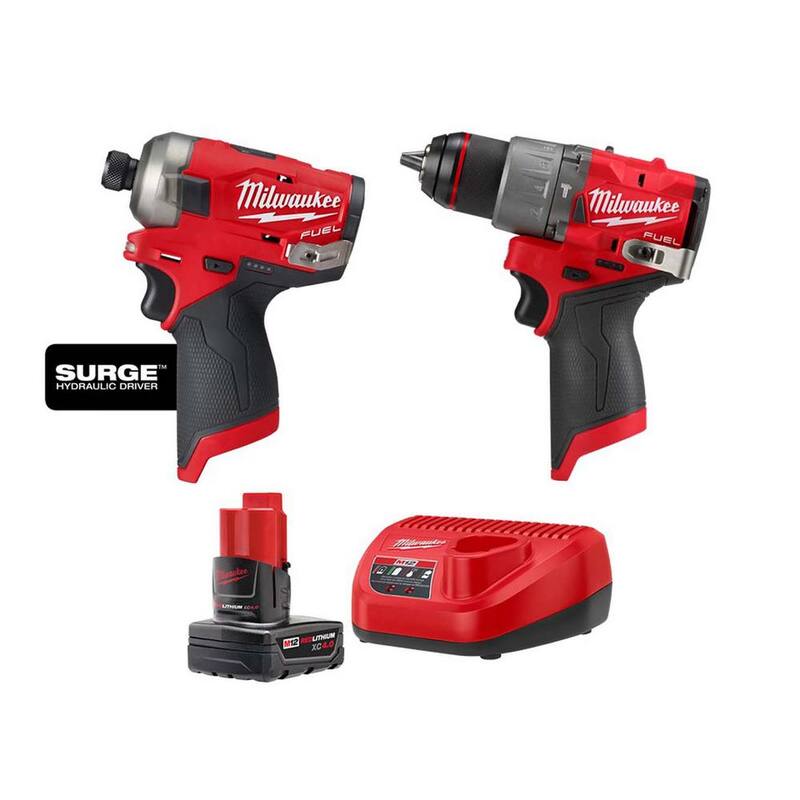 Milwaukee M12 FUEL 12-Volt Lithium-Ion Brushless Cordless SURGE 1/4 in. Impact Driver y M12 FUEL Taladro de martillo con batería y cargador - 48-59-2440-2551-20-3404-20
