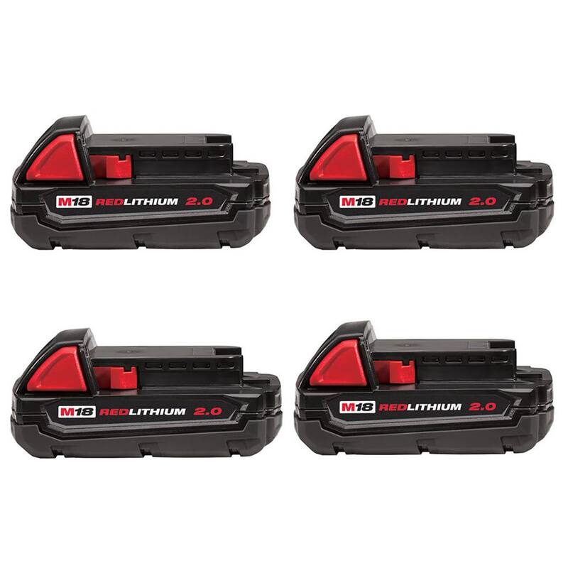 Paquete de batería compacta de ion de litio de 18 voltios Milwaukee M18 2.0Ah (paquete de 4) - 48-11-1820X4