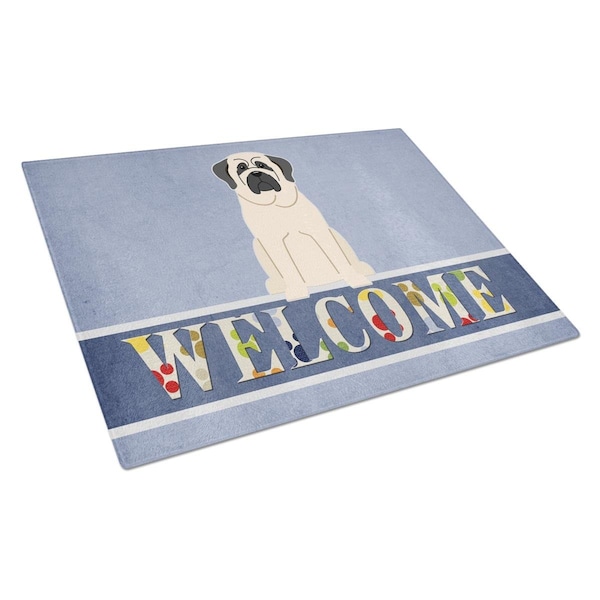 Carolines Treasures Mastiff White Welcome Glass Cutting Board Large - BB5598LCB