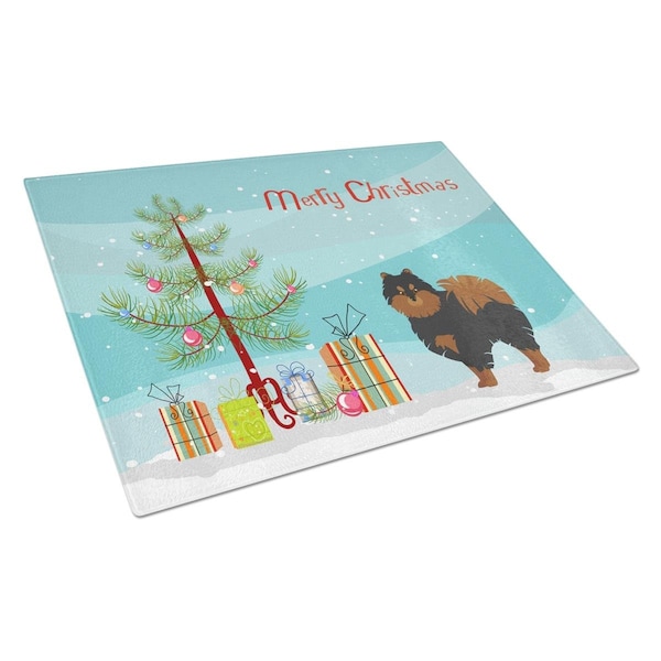 Carolines Treasures Pomeranian Christmas Tree Glass Cutting Board Large - CK3477LCB