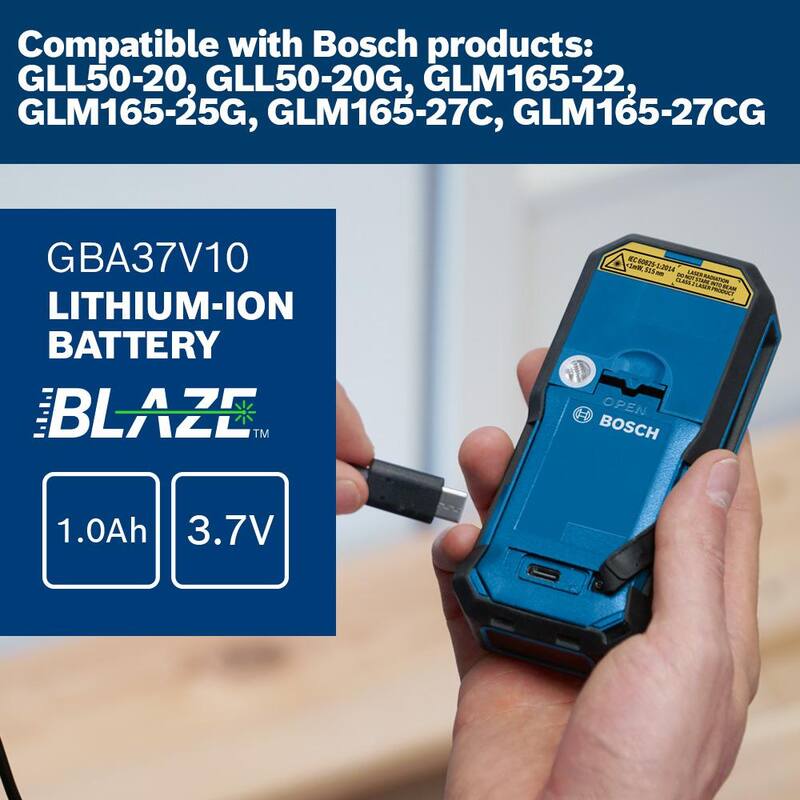 Batería de iones de litio de 3.7V y 1.0 Ah de Bosch con carga USB para productos Bosch seleccionados - GBA37V10