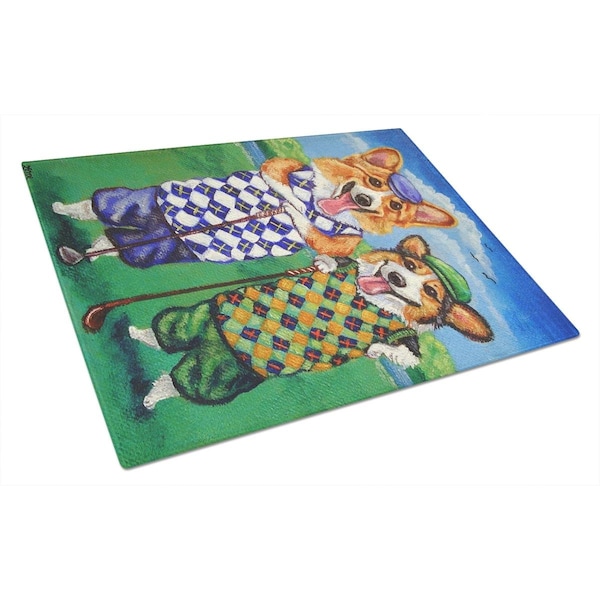 Carolines Treasures Corgi Golfers Glass Cutting Board Large - 7361LCB