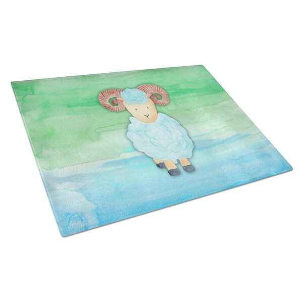 Carolines Treasures Ram Sheep Watercolor Glass Cutting Board Large - BB7418LCB