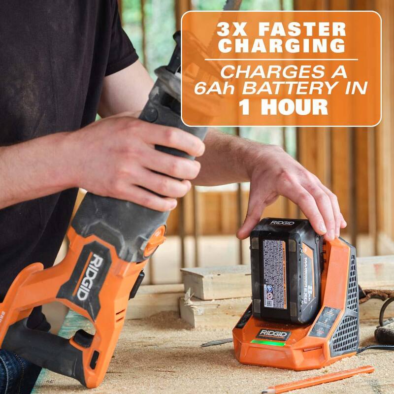 Cargador rápido RIDGID de 18V con (2) baterías de salida máxima de 8.0 Ah - AC840080P-AC86098