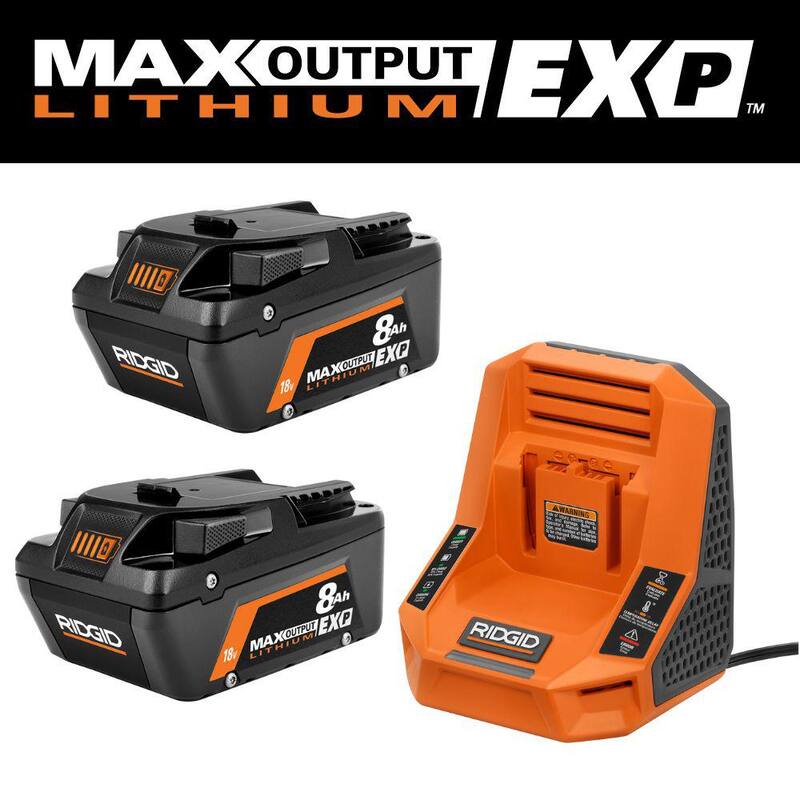 Cargador rápido RIDGID de 18V con (2) baterías de salida máxima de 8.0 Ah - AC840080P-AC86098