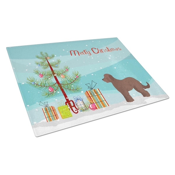 Carolines Treasures Brown Goldendoodle Christmas Tree Glass Cutting Board Large - CK3838LCB