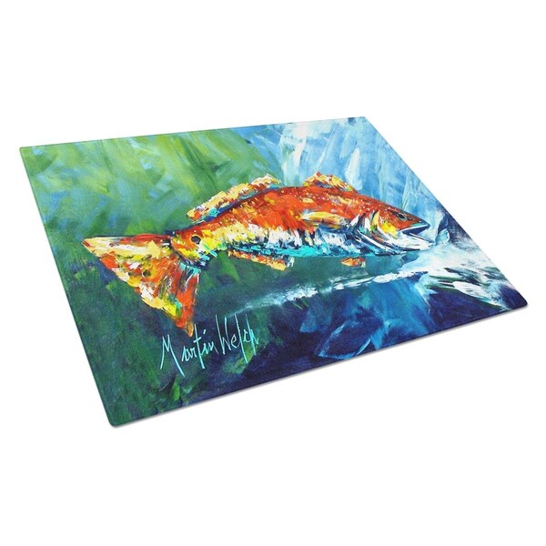 Carolines Treasures Break Through Red Fish Glass Cutting Board Large - MW1270LCB