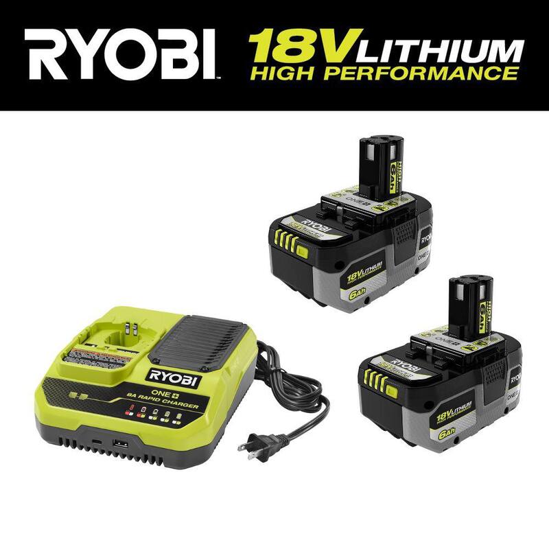 RYOBI ONE+ 18V 8A Cargador Rápido con Batería de Alto Rendimiento de 6.0 Ah (paquete de 2) - PCG008-PBP2007