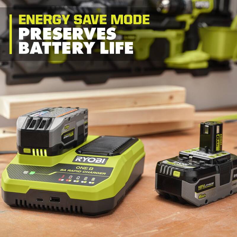 RYOBI ONE+ 18V 8A Cargador Rápido con Batería de Alto Rendimiento de 6.0 Ah (paquete de 2) - PCG008-PBP2007