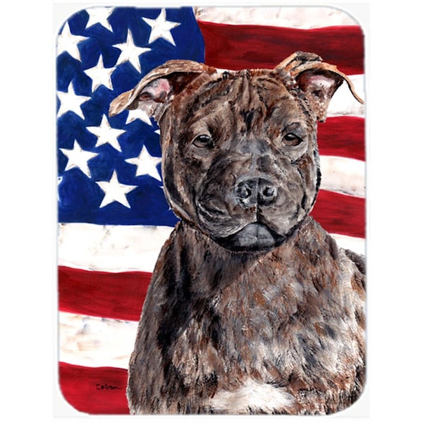 Carolines Treasures Staffordshire Bull Terrier Staffie With American Flag USA Glass Cutting Board - Large - SC9633LCB
